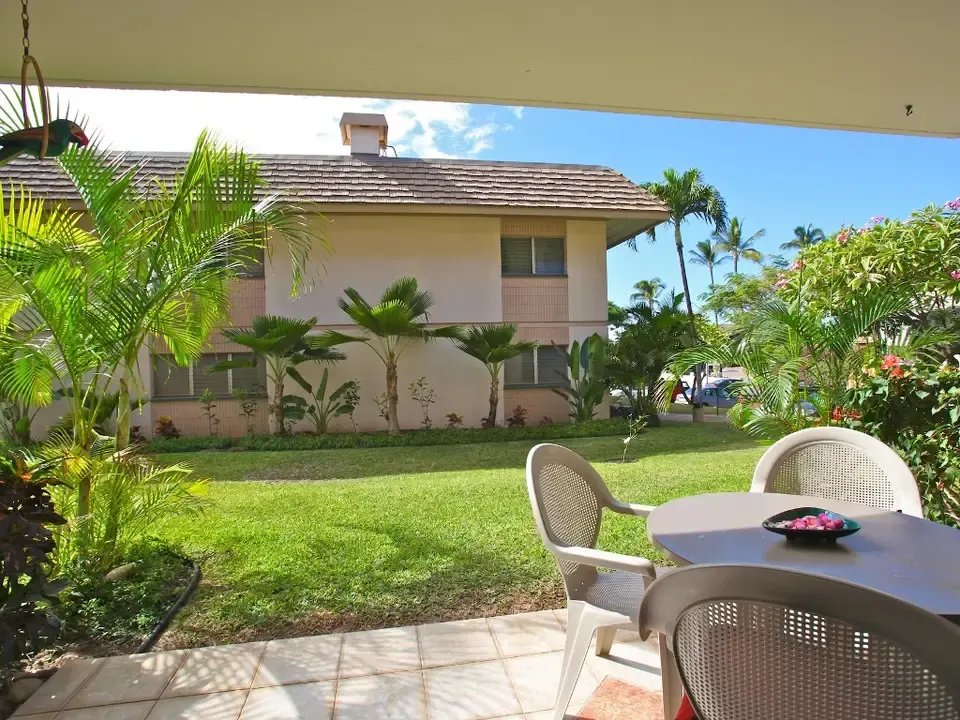 Garden view from the private lanai seating